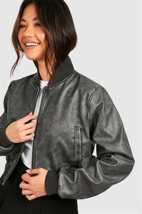 faux leather bomber jacket for women